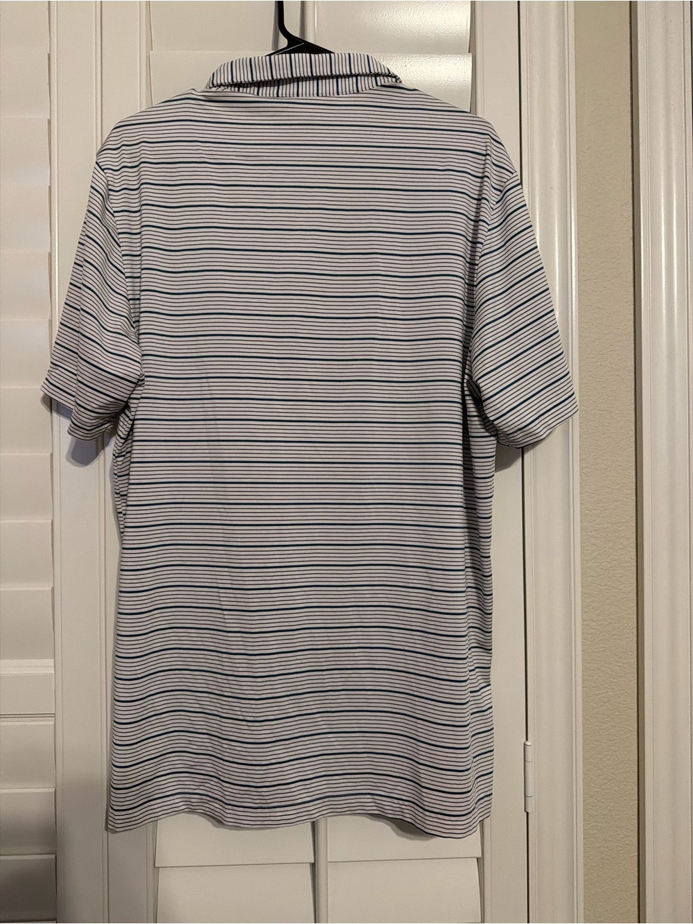 adidas Men’s White and Navy Striped Polo - Picture 2 of 3